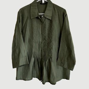 💐🌷Toni Morgan NWT L Olive Green Pleat-Front, Button-up Top